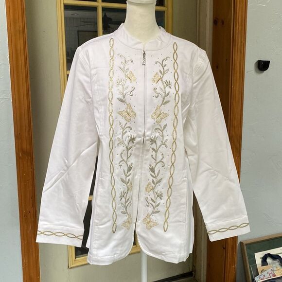 NWT! Quacker Factory White Full Zip Embroidered and Bling Jacket - Picture 2 of 12